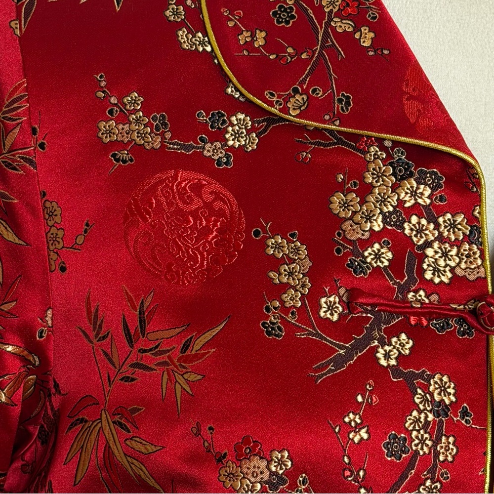 Asian Silk Red Gold Floral Women’s Jacket Blazer Size XXL Frog Button Closure - Picture 5 of 16